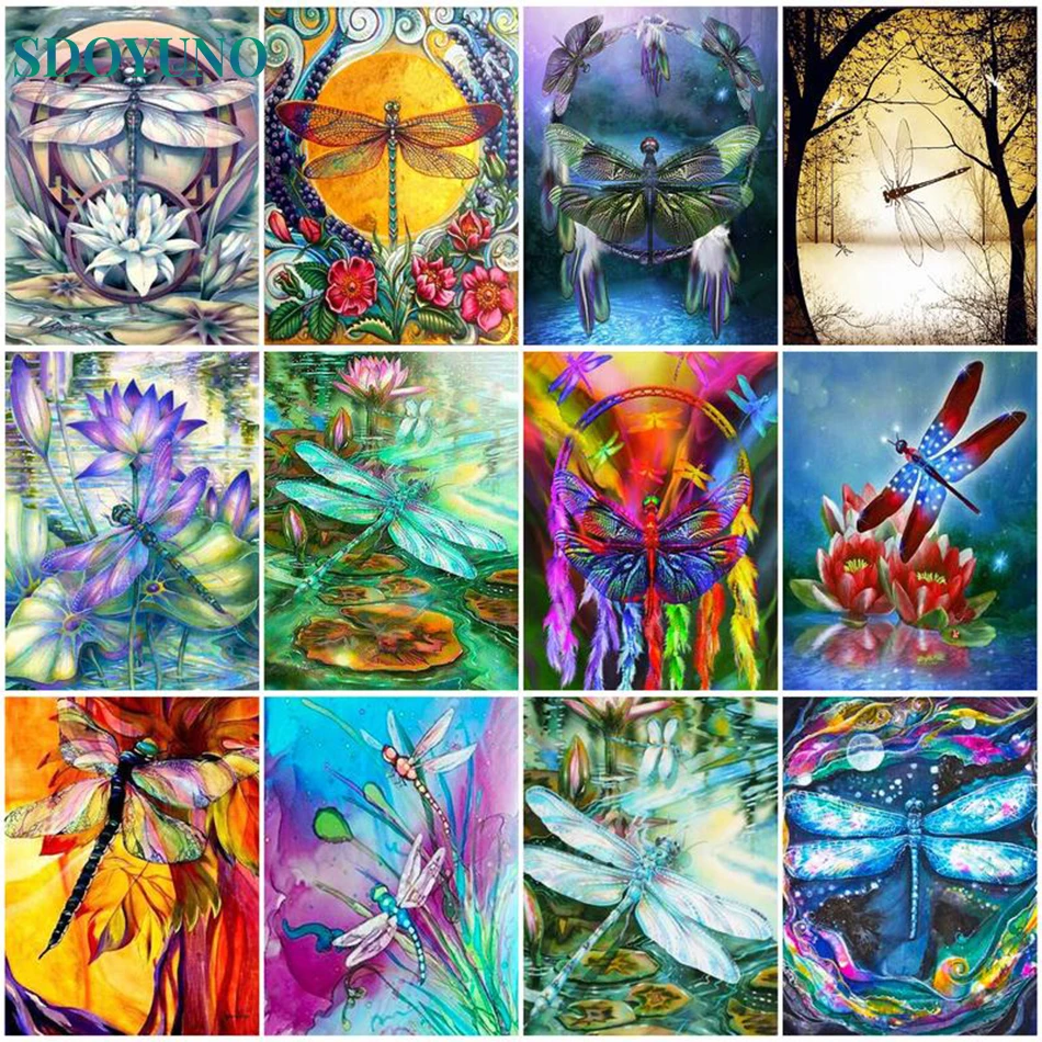 

SDOYUNO Painting By Number For Adult Kit Dragonfly Diy HandPainted Oil Paint For Home Wall Art Picture By Numbers Decor Gift