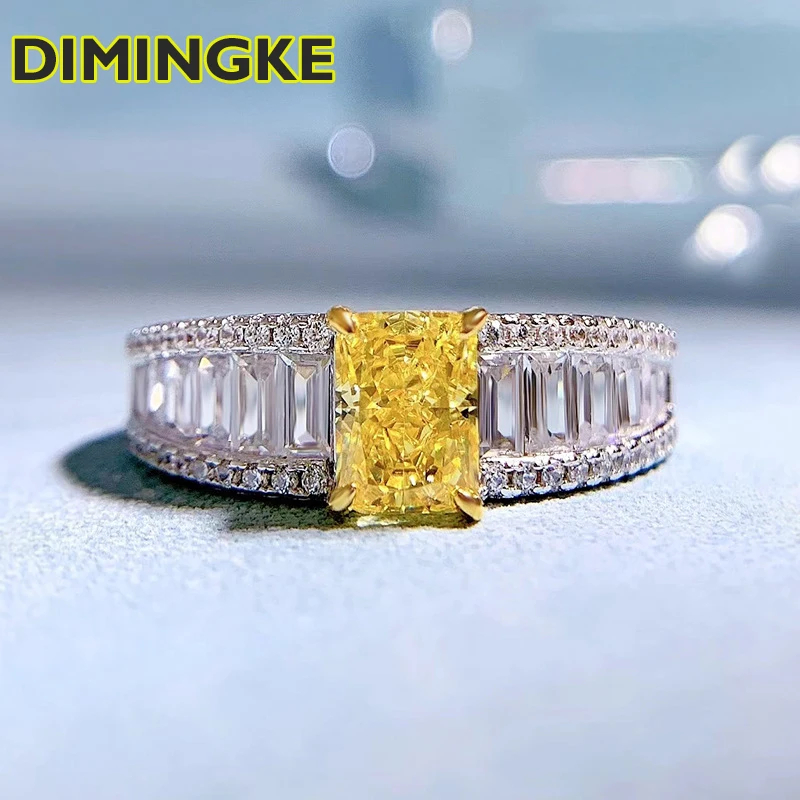 DIMINGKE S925 Silver Women's Ring 5*7MM Yellow Crushed Ice High Carbon Diamond Jewelry Wedding Party Birthday Gift
