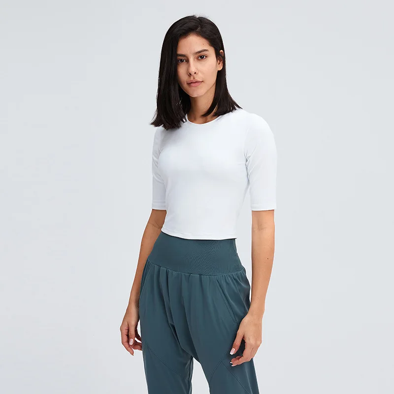 

Sexy Yoga Shirt Crop Top Gym Sports Blouse Soft Breathable T-Shirt Simple Nude No Trace Slim Slim Fashion Outdoor Casual Running