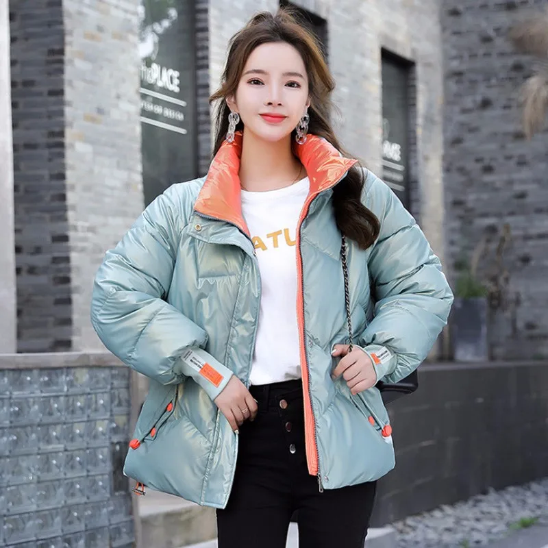 Short Cotton Padded Glossy Parka Outerwear Winter Women Fashion Down Parkas Thick Jackets Female Casual Coat New Jacket Overcoat