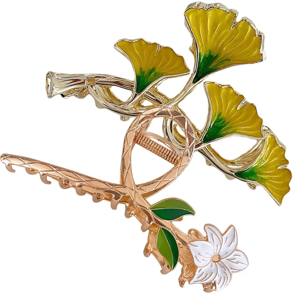 

2 Pcs Grip Ginkgo Leaf Hair Clip Claw Jaw Clips Barrettes For Thick Hair Women Clamp Holder Headwear Summer Back