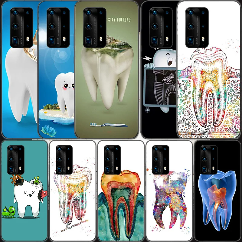 

Dentist Tooth Pattern Phone Case For Huawei Mate 30 Lite 20 10 40 Pro P50 Pro P40 P30 Lite P20 P10 Coque Cover Capa Shell