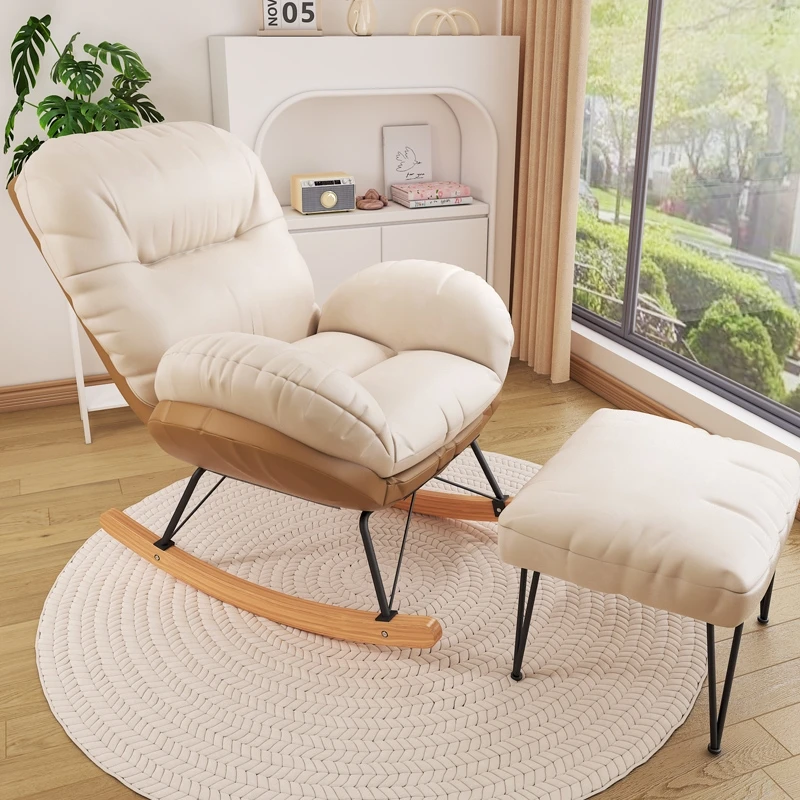 Тканевое современное кресло с откидной спинкой табурет для ног удобное