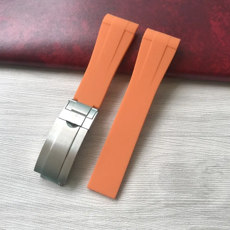 

21mm Orange Curved End Soft RB Silicone Rubber Watchband For Explorer 2 42mm Dial 216570 Watch Strap Bracelet