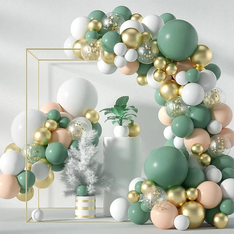 

New Retro Bean Paste Green Metallic Balloon Arch Garland Kit Wedding Hawaiian Happy Birthday Ballons Globos Party Decor Supplies