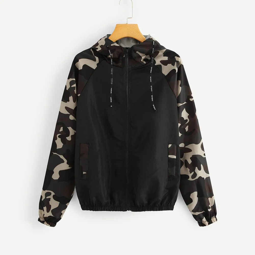 

Leisure Autumn Women Windbreaker Female Excellent Polyester Hooded Jackets Long Sleeve Camo Print Comfortable Women Coat S-L