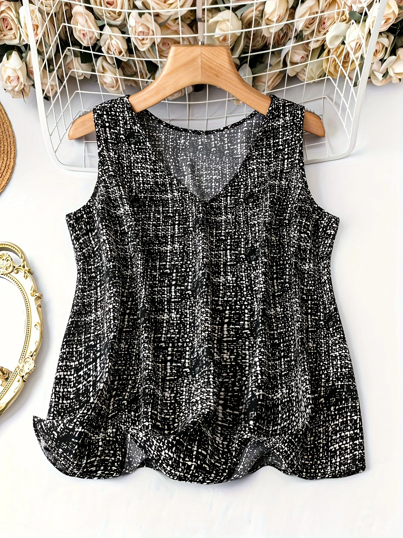 Женский Летний Повседневный Жилет В Клетку Больших Размеров С V-образным Вырезом