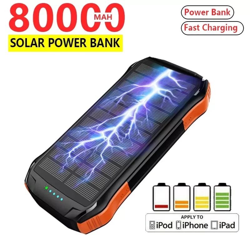 

NEW2023 80000mAh Multi-function solar mobile waterproof power supply with dual USB Type-c ports Outdoor portable for Android lph