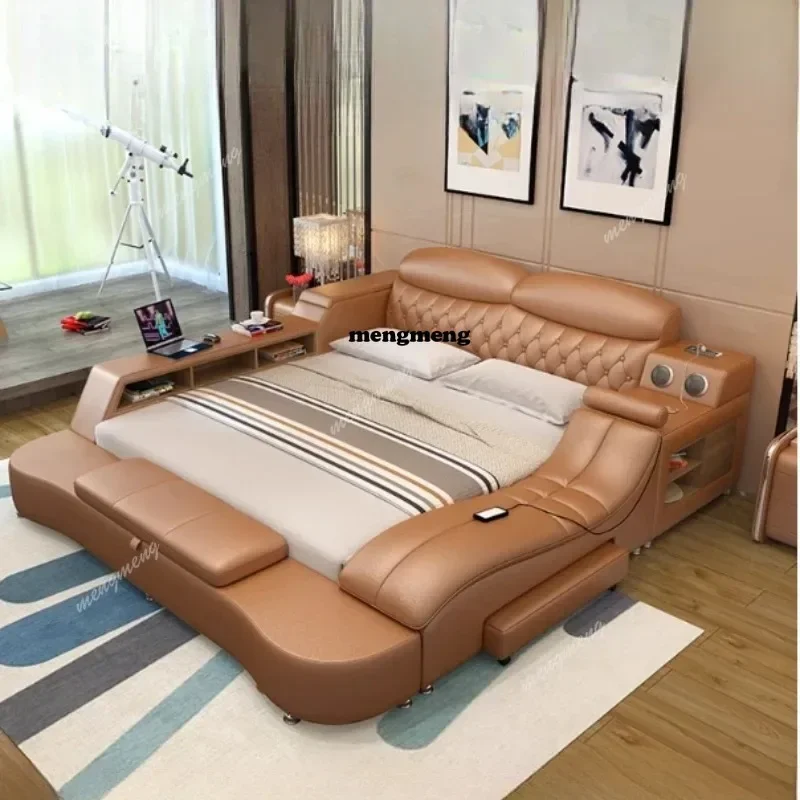 Фото Роскошная двуспальная кровать zHLuxury с изголовьем-массажером, размеры Queen, King, Twin, современная мебель для спальни №2