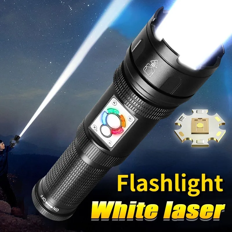 

2023 Newest White Laser LED Flashlight Long Shot Rechargeable Torch Light High Power Flashlights 3500M Powerful Tactical Lantern