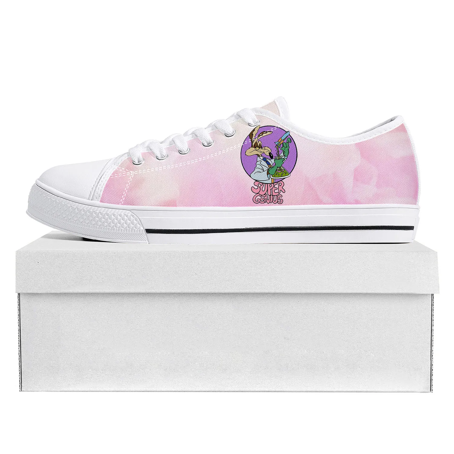

Super Genius Pharmaceutics Low Top Sneakers Mens Womens Teenager High Quality Wile E. Coyote Sneaker Custom Made Shoes White