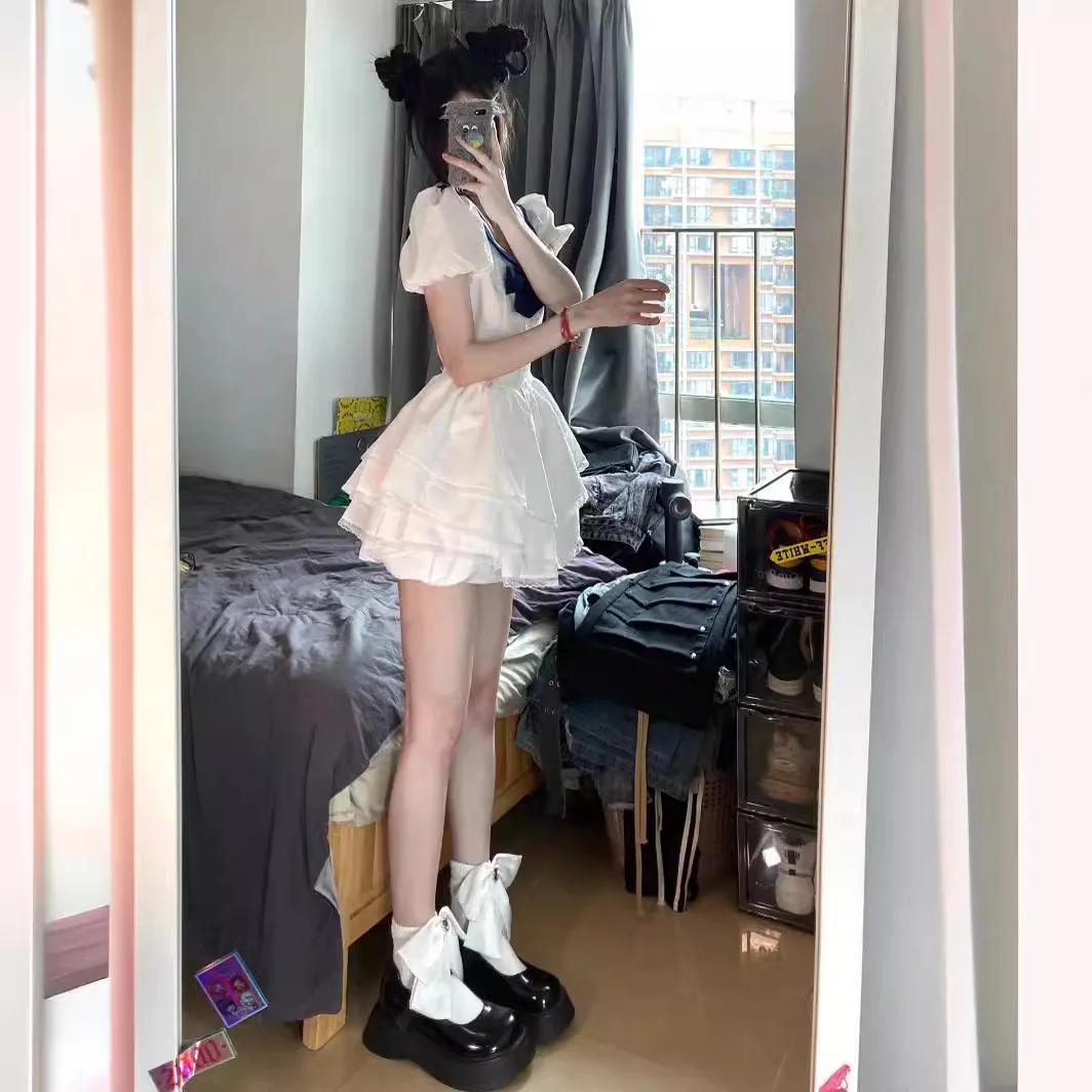 Темно-синее платье с воротником женское летнее милое Pure Desire First Love on The Run