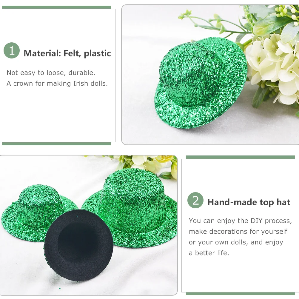 6pcs Hats Green Mini Hats Leprechaun Hats St. Patrick's Day Hat St. Paddy's Day Dolls for DIY Snowman images - 6
