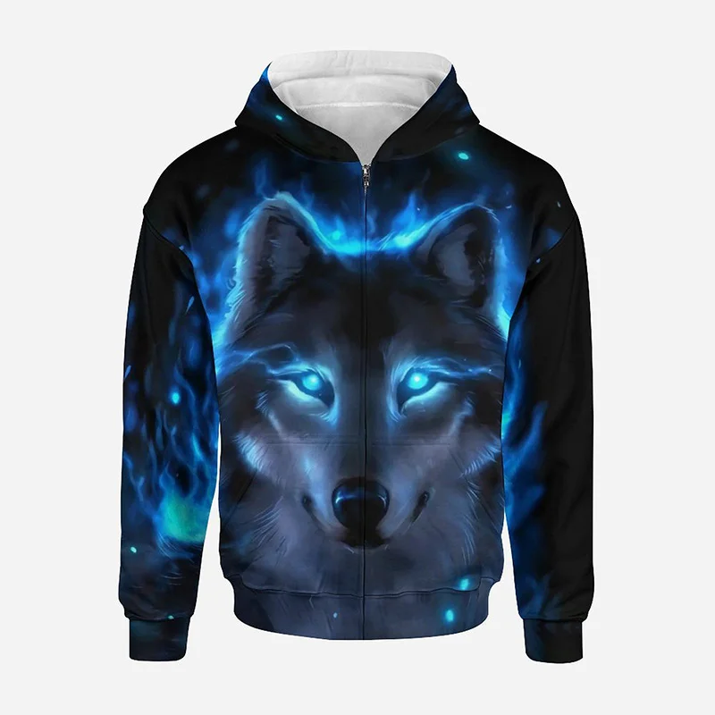 

Wolf Graphic Zip Up Hoodie Men Clothing 3D Lunar Eclipse Printed New in Hoodies Women Harajuku Fashion y2k Pullover Hooded Hoody