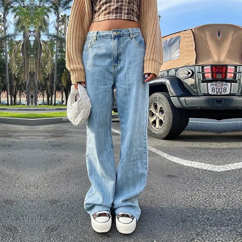 

European Straight Leg Trousers Women's Simple Light Jeans