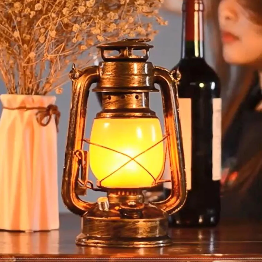 

Винтажная Светодиодная настольная лампа, керосиновый светильник для ресторана, бара, ужина, перезаряжаемый светильник, пламя, ночник для бара, отеля, Декор