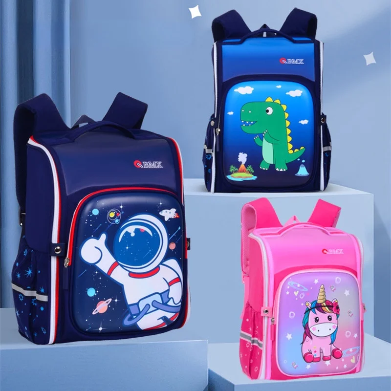 Children Cartoon Unicorn Astronaut Dinosaur Unicorn PU Backpacks New Girls Boys British Style Grade 1-6 Students Cute Schoolbags