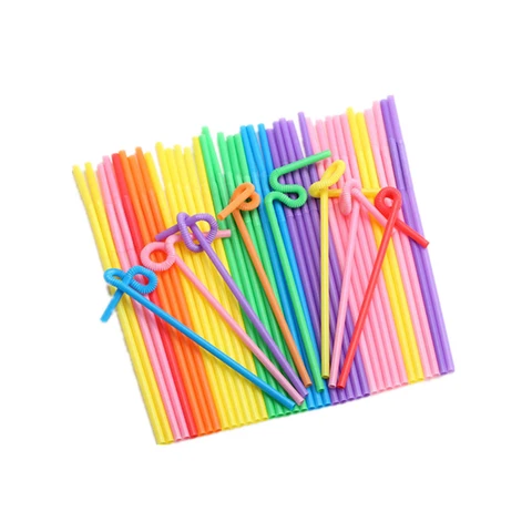 Трубочки Пластиковые Разноцветные длинные гибкие, 100 шт.