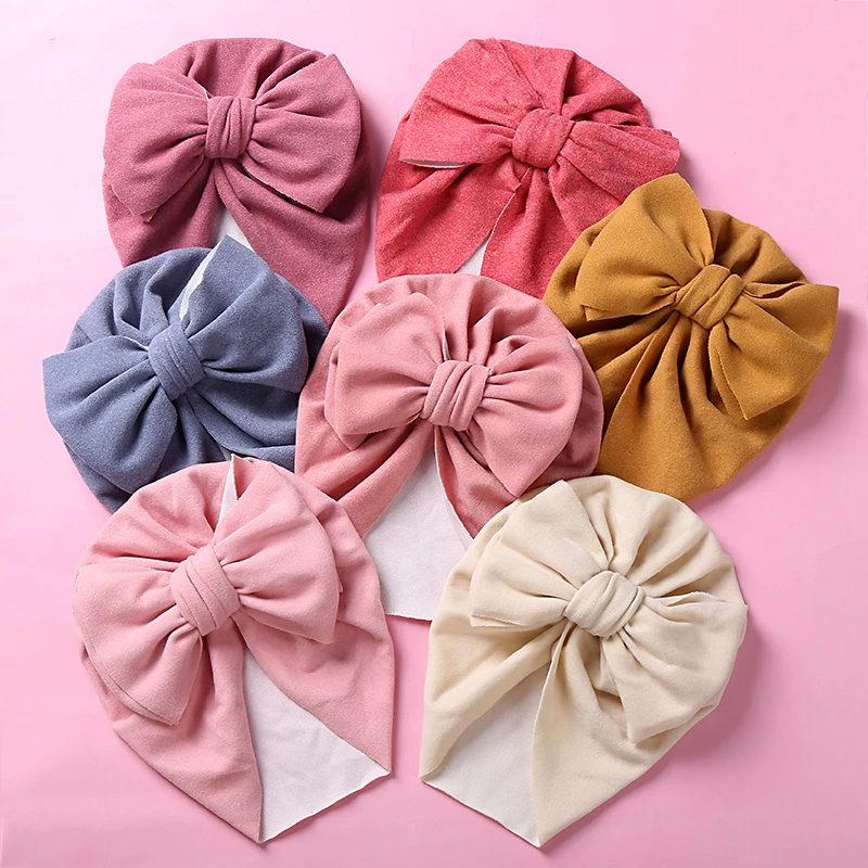 

1pc Solid Color Baby Cashmere Turban Hat Bowknot Baby Girls Boys Head Wraps Baby Kids Bonnet Beanies Newborn Hospital Caps