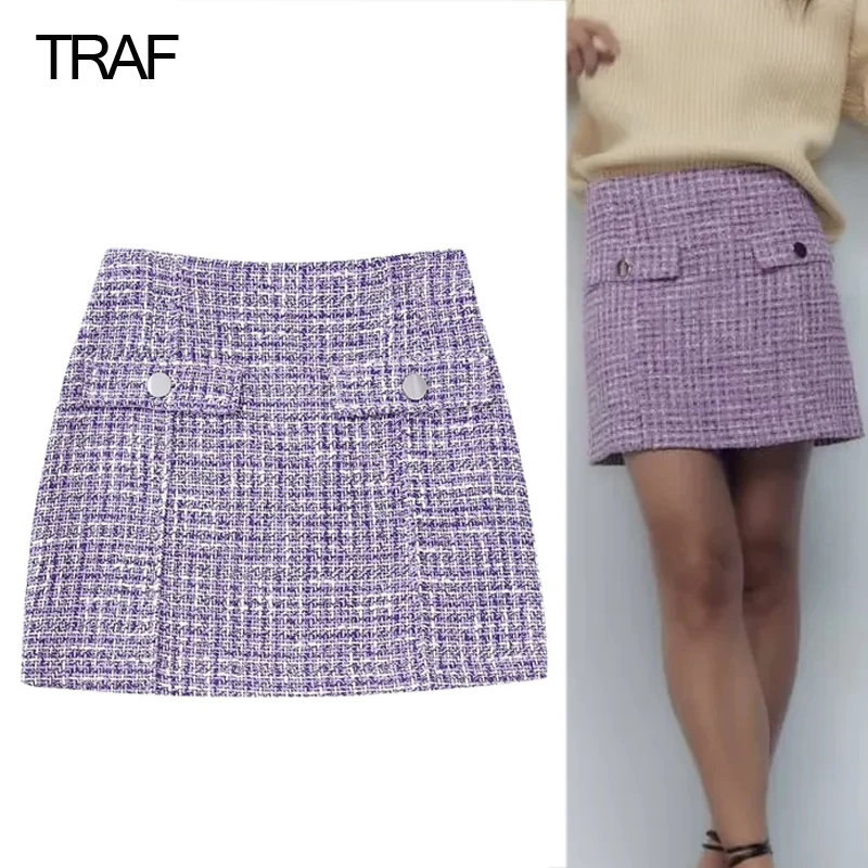 

Юбка-мини траф женская с завышенной талией, на молнии