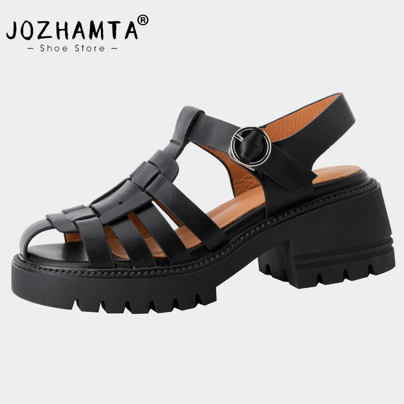 

Женские сандалии JOZHAMTA из натуральной кожи, летние туфли на платформе с пряжкой и толстым каблуком, римские сандалии, Размеры 33-39, 2023