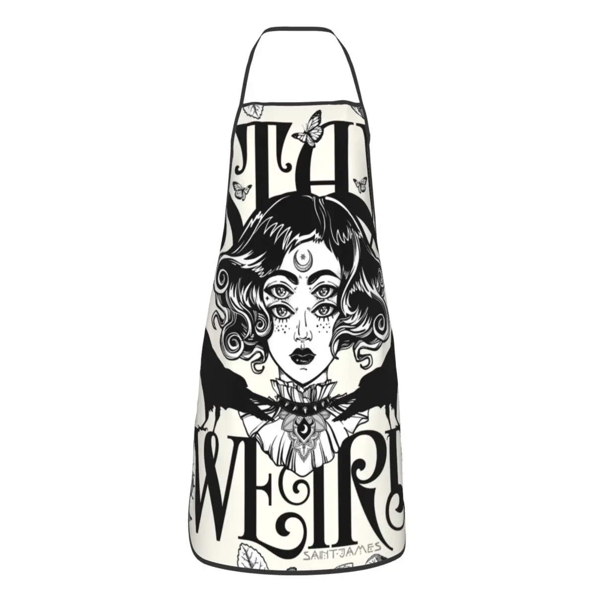 

Unisex Stay Weird Bib Apron Adult Women Men Chef Tablier Cuisine for Kitchen Cooking Halloween Witch Painting