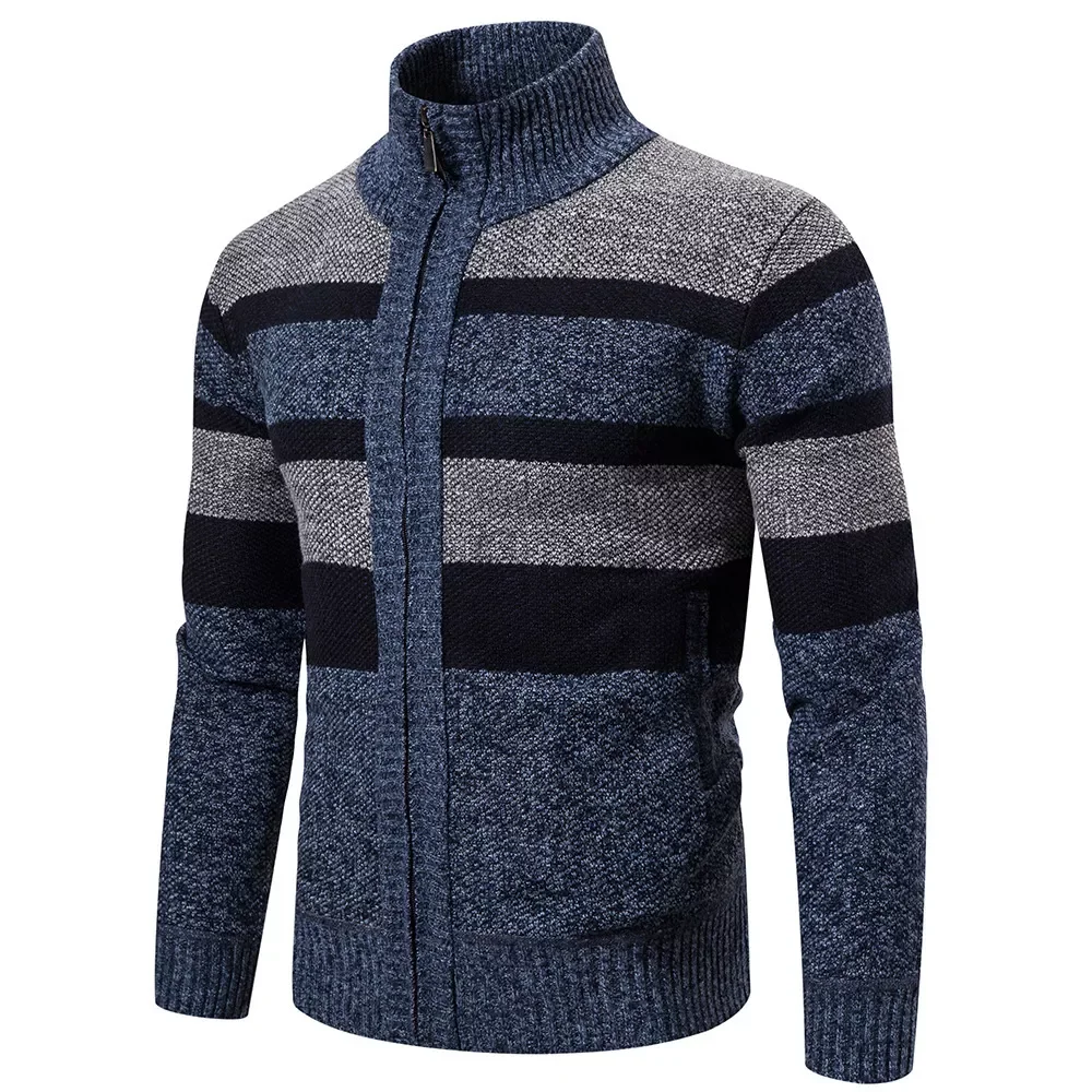 

New in Autumn Winter Cardigan Men Sweaters Jackets Coats Fashion Striped Knitted Cardigan Slim Fit Sweaters Coat Mens Clothing 2