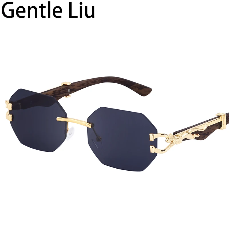 

Small Octagon Rimless Sunglasses Men Women Vintage Frameless Sun Glasses for Male 2023 Luxury Brand Leopard Eyewear Shades UV400