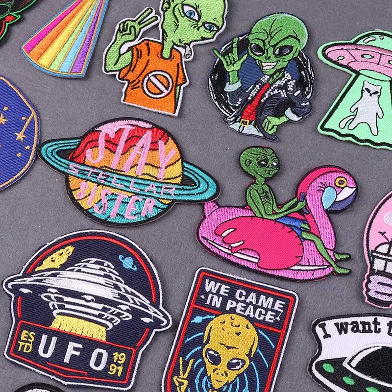 

Iron On Patch Planet Stripes Clothing Thermoadhesive Patches For Clothes DIY UFO Badges Alien Embroidered Patches On Backpack