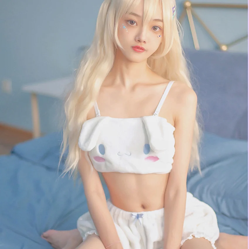 

Japanese Anime Cosplay Costume Kawaii Bra Set Cosplay Girl Underwear Bra Lovely Lori Plush Sleepwear with Big Ear Bra Set