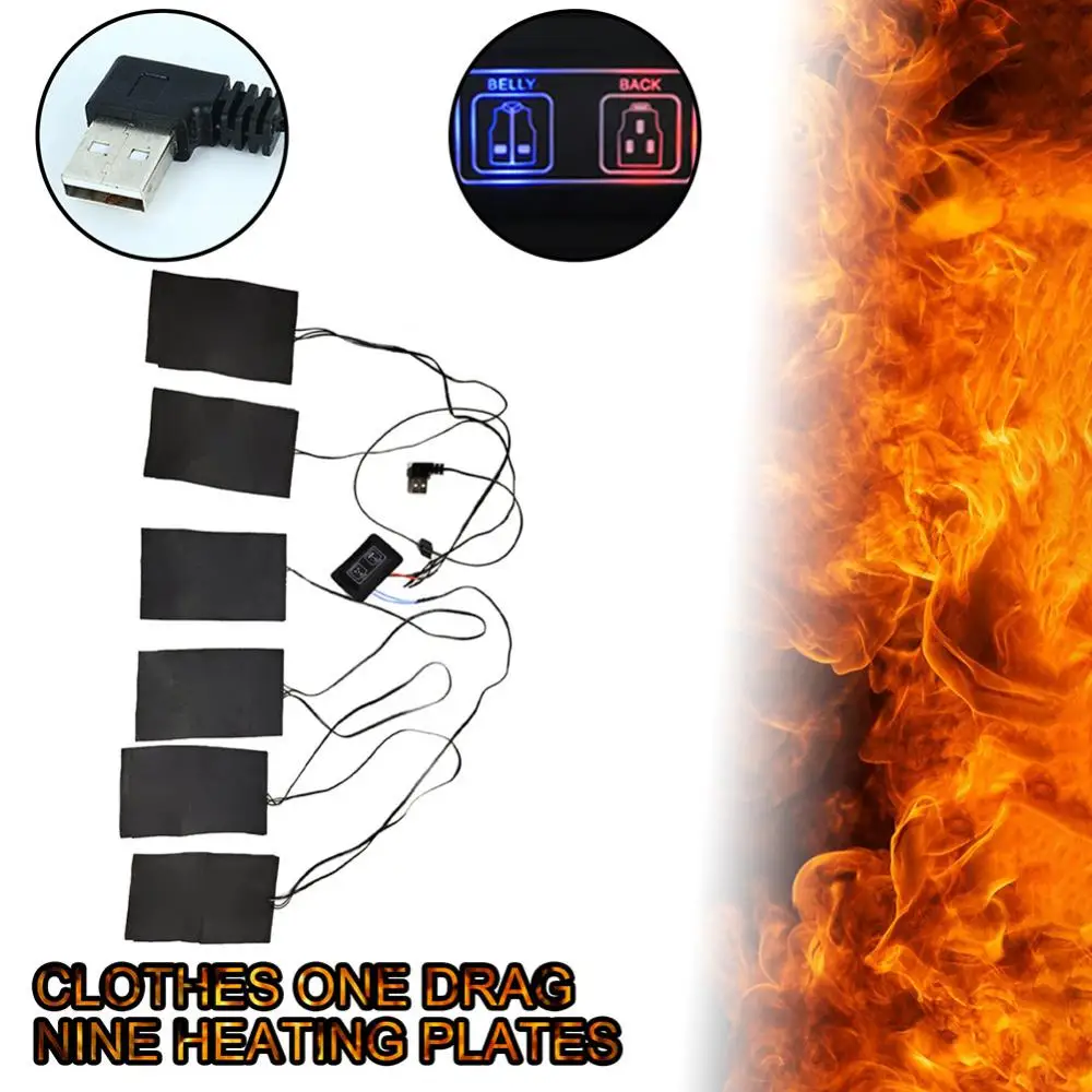 

6 In 1 Winter Heating Film Vest and Down Jacket Heating Film Dual Control Heating Film 3 Gear USB Clothes Heater Pad Warmer Pad