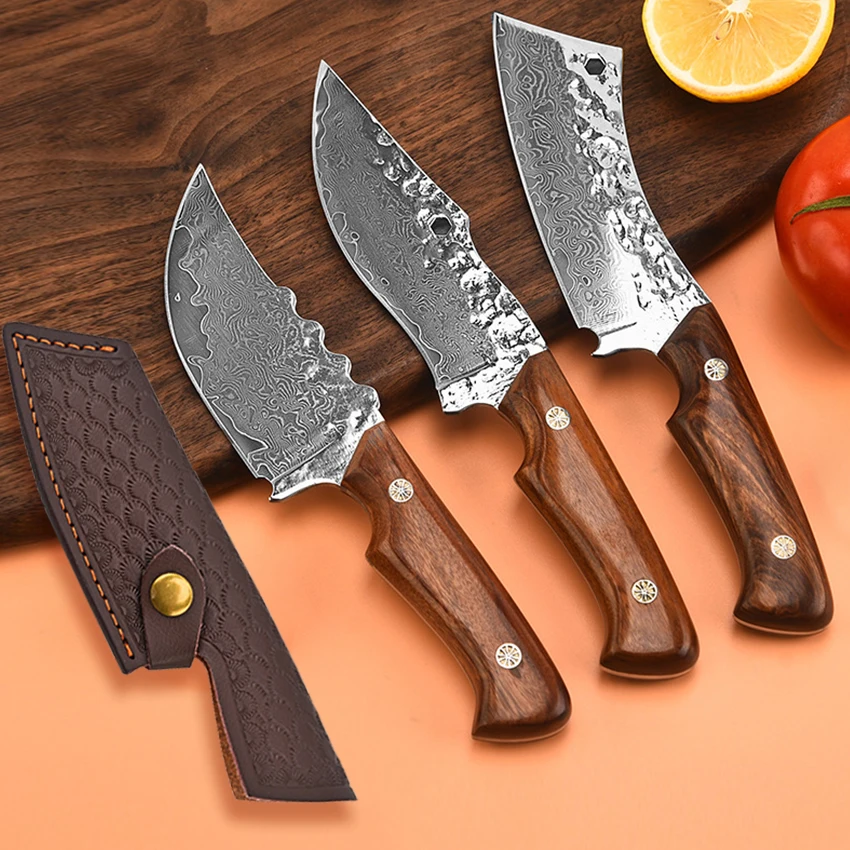 

Hand Forged Damascus Boning Knife Stainless Steel Chef's Knife Hammered Sharp Meat Cleaver Butcher Knives for Outdoor Camping