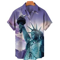 2022 hd digital 3d print statue of liberty casual short sleeve summer men clothes loose and breathable mens shirts male shirts