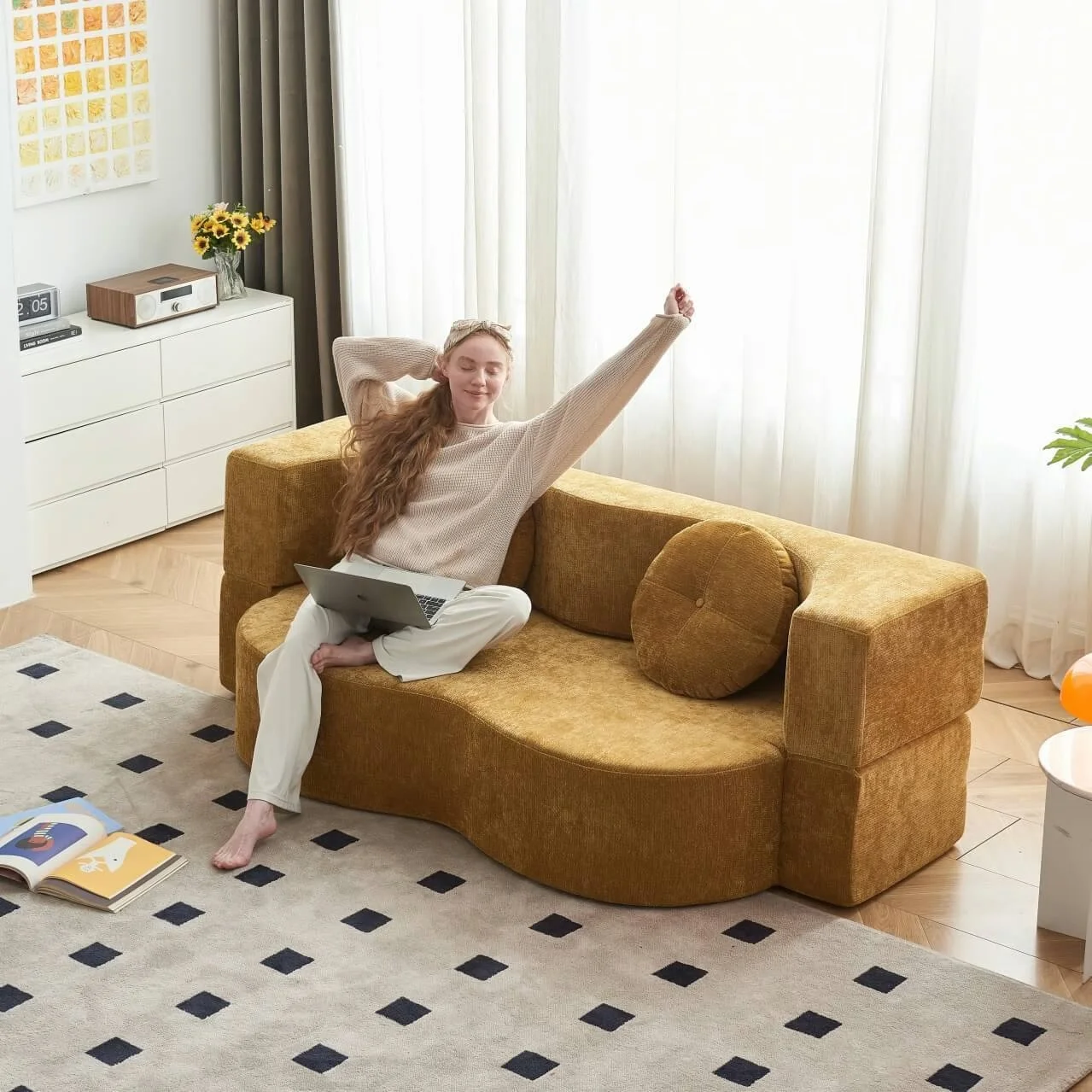Фото # Раскладной диван-футон для гостиной, компактный напольный матрас-татами для отдыха, сжатый диван-футон №3