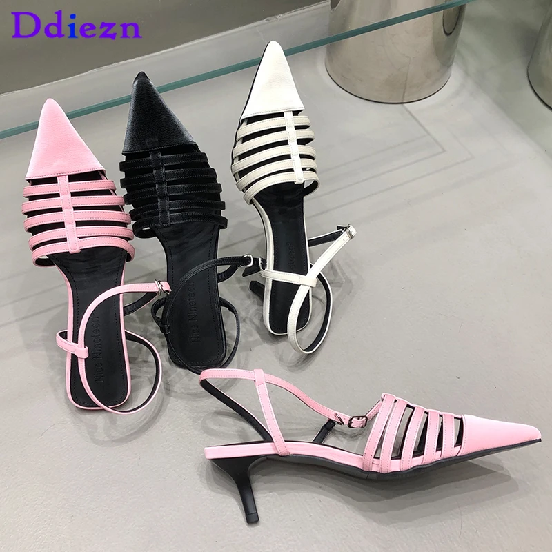 

Женские босоножки на высоком каблуке, розовые элегантные туфли-лодочки, женская модная обувь с вырезами и острым носком, женская обувь на тонком каблуке, 2023