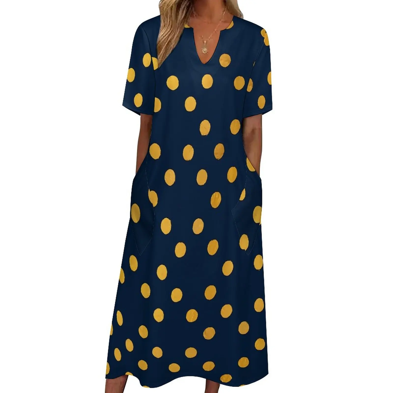 

Платье-макси в горошек, с V-образным вырезом