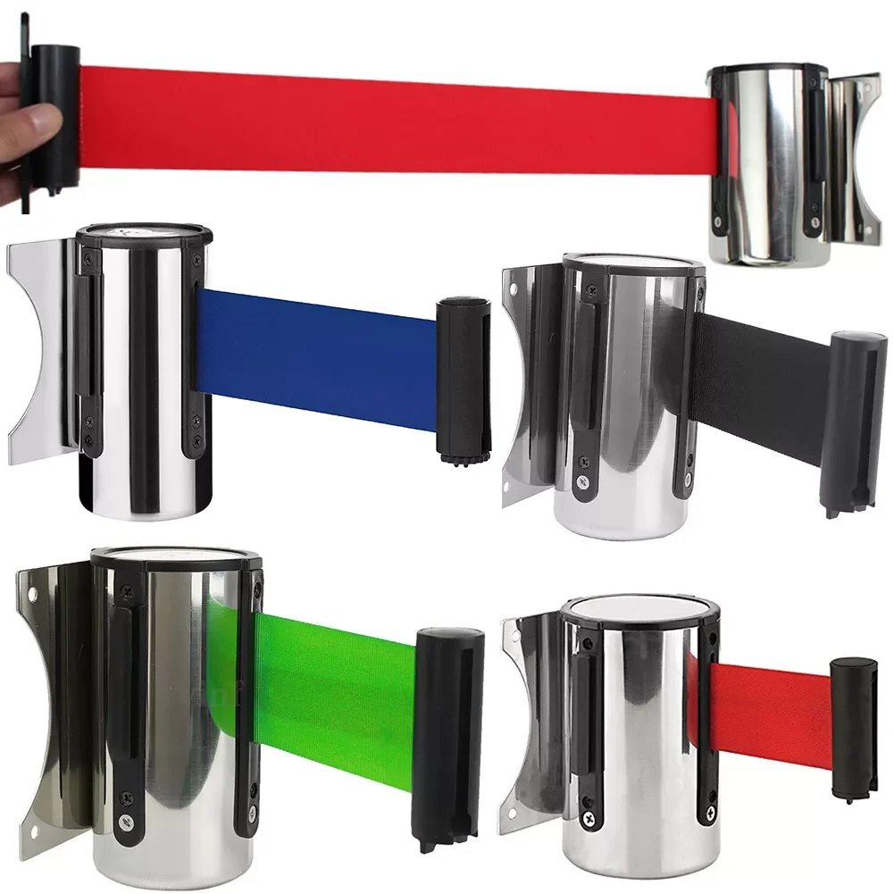 

Retractable Ribbon Barrier Crowd Control Outdoor Stainless Steel Wall Mount Red Belt Sport Stanchion Queue 2m/3M/5m