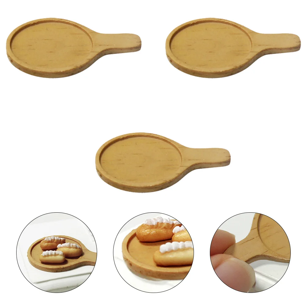 

3 Pcs Simulation Tray Decors Mini Accessories Kitchen Ornaments for Kids (Wood)