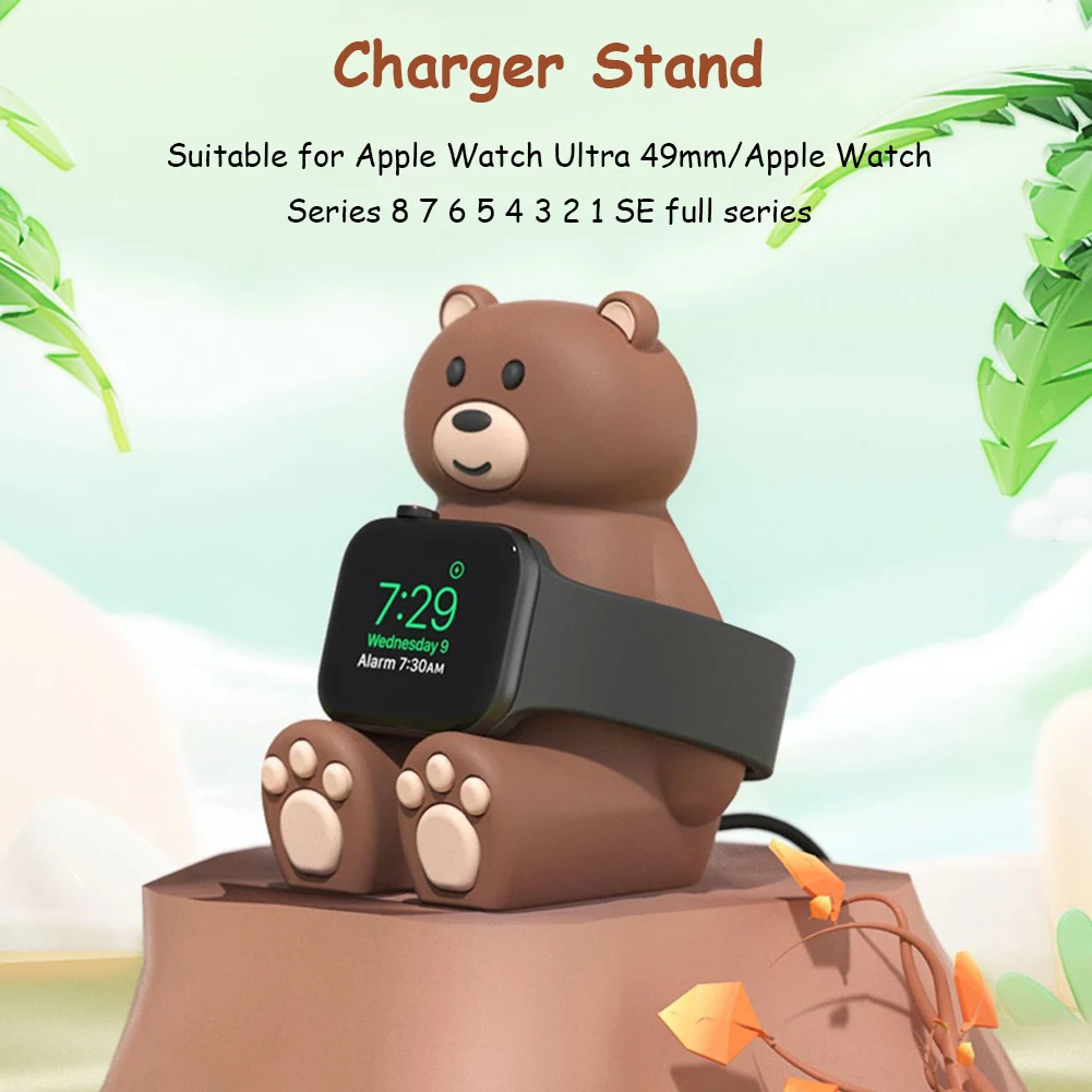 

Cute Bear Charger Stand Anti Slip Wireless Charger Dock Cable Organizer Wireless Charger Holder Base for Apple Watch Ultra 49MM