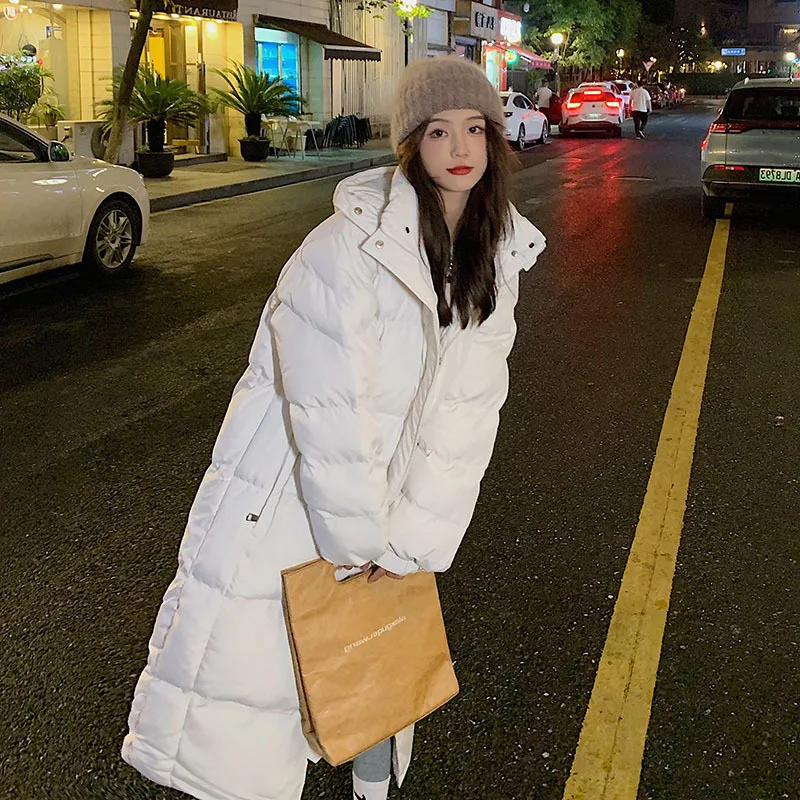 Winter Jacket Women Down Cotton 2022 New Women's Long Loose Cotton Jacket Cotton Coat Black Hooded Preppy Winter Coat
