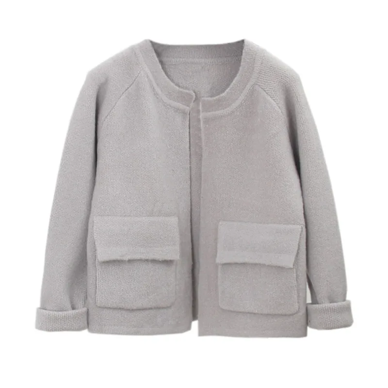 

2022 Autumn Winter O-Neck Pockets Women Loose Cashmere Pockets Sweaters Casual Ladies Coats Female Thick Top Sweaters Women Tops