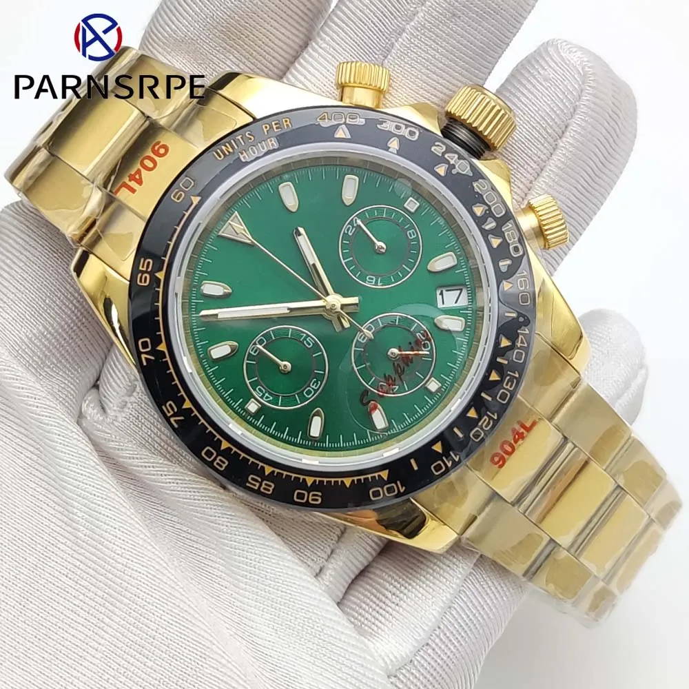 Мужские кварцевые роскошные модные спортивные часы золотого цвета механизм VK63