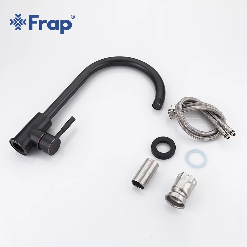 Кухонный смеситель из нержавеющей стали Frap черный водопроводный кран вращение