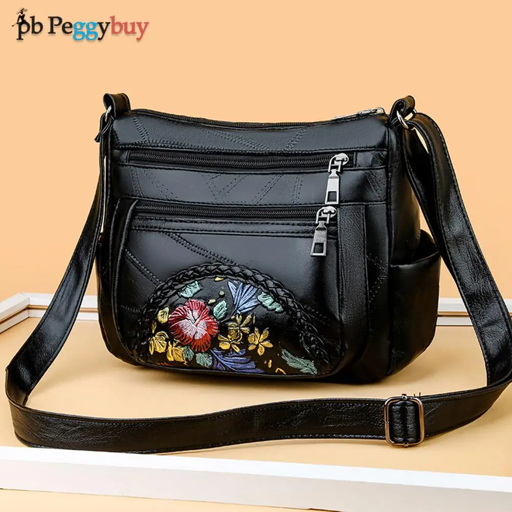 

Модная женская сумка-мессенджер через плечо из искусственной кожи с цветочной вышивкой, повседневные женские вместительные сумки для женщ...