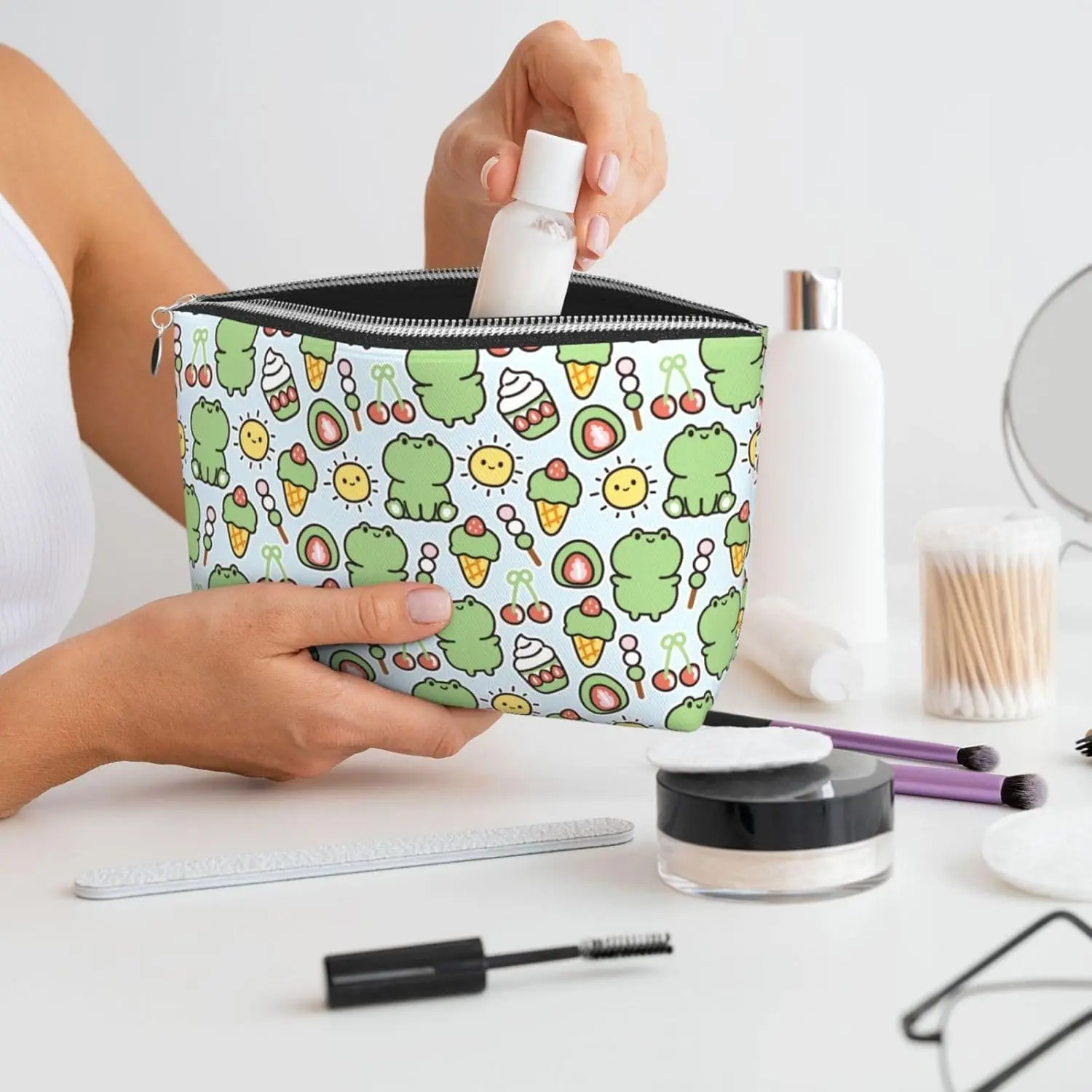 Милая косметичка с лягушкой и десертом женские дорожные туалетные