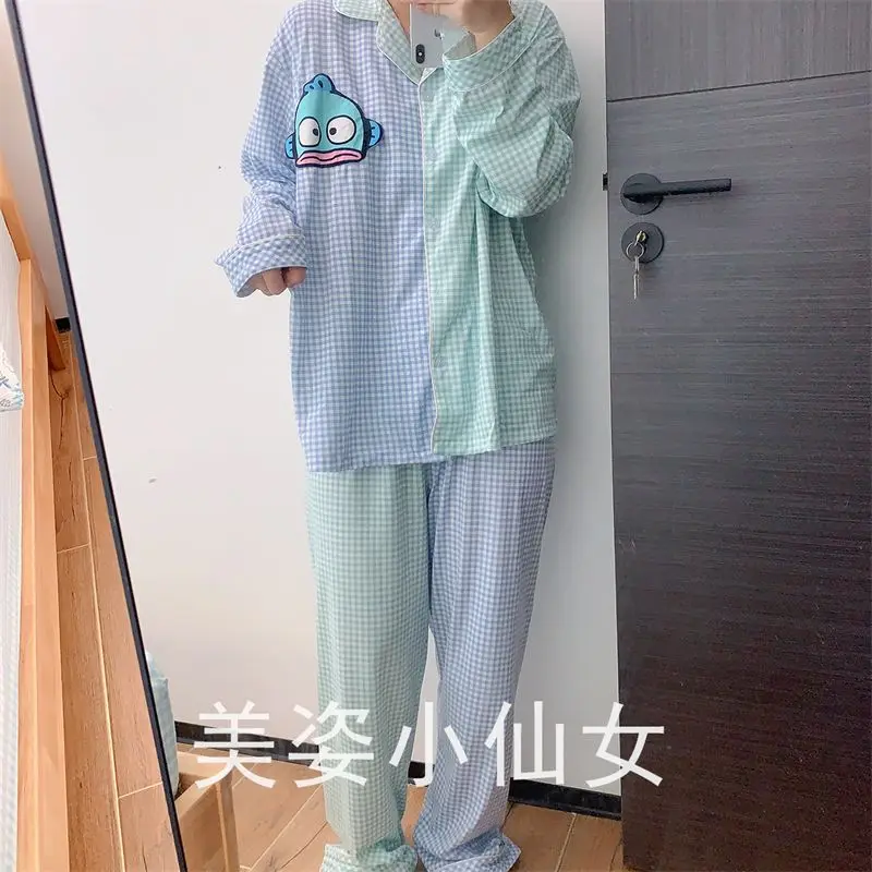 

Kawaii Sanrio Hangyodon Pajamas Womens Spring and Autumn Cartoon Simple and Cute Sweet Girl Long Sleeve Home Furnishing Set