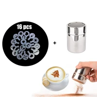 16pcs coffee cappuccino drawing mold stainless steel powder shakers for milk cake cupcake stencil template accessories tools