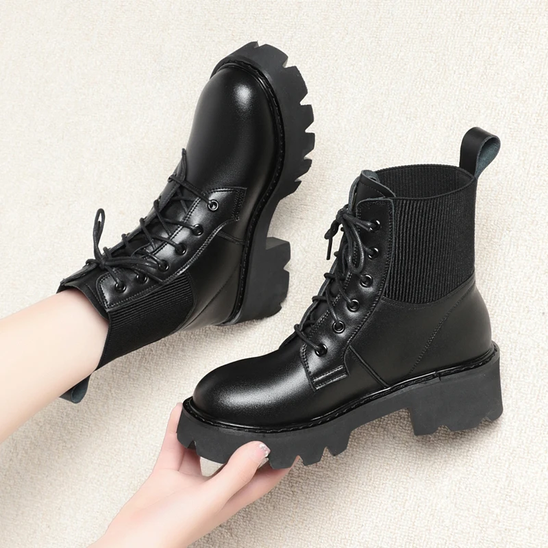 AIYUQI Ankle Boots Women Genuine Leather 2023 Winter Fashion Wool Women Boots Round Toe Platform Women Snow Boots