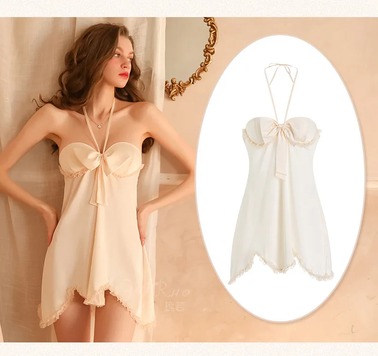 Women Sexy Nightdress Satin Nightgown Hot Backless Underwire Padded Slip Dress Femme Sleepwear  Nighty For Ladies