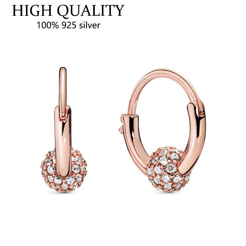 

Fit Original Luxury 925 Sterling Silver Sparkle Set Beaded Pan Earrings For Women High Quality Diy Fashion Wedding Jewelry